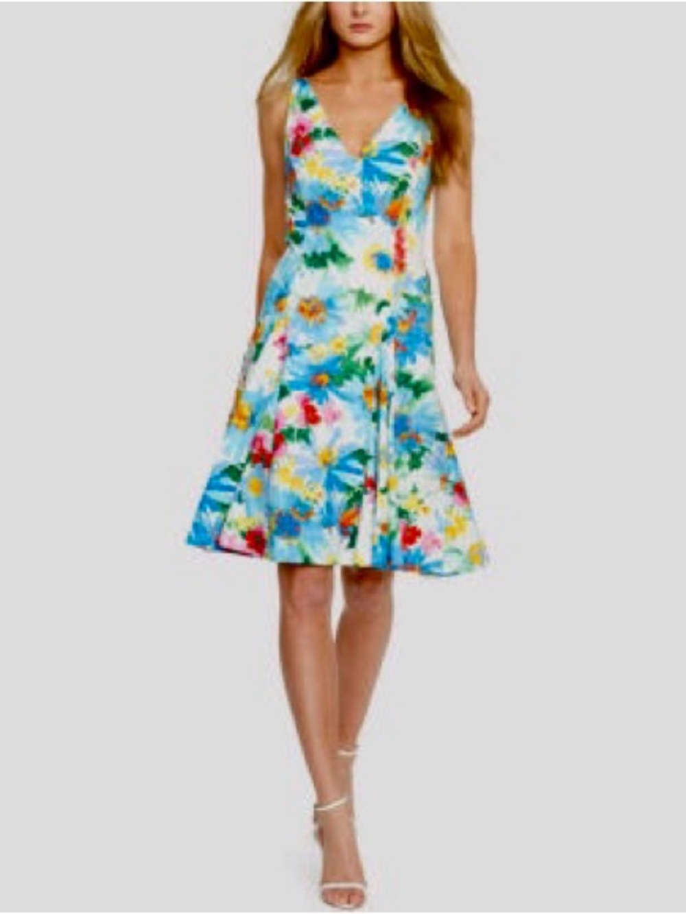 New POLO Ralph Lauren Floral V-Neck Summer Dress - Multicolor, Stretch Cotton, 0